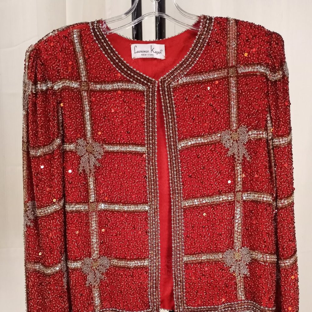 Vintage Laurence Kazar Christmas Bows beaded blazer